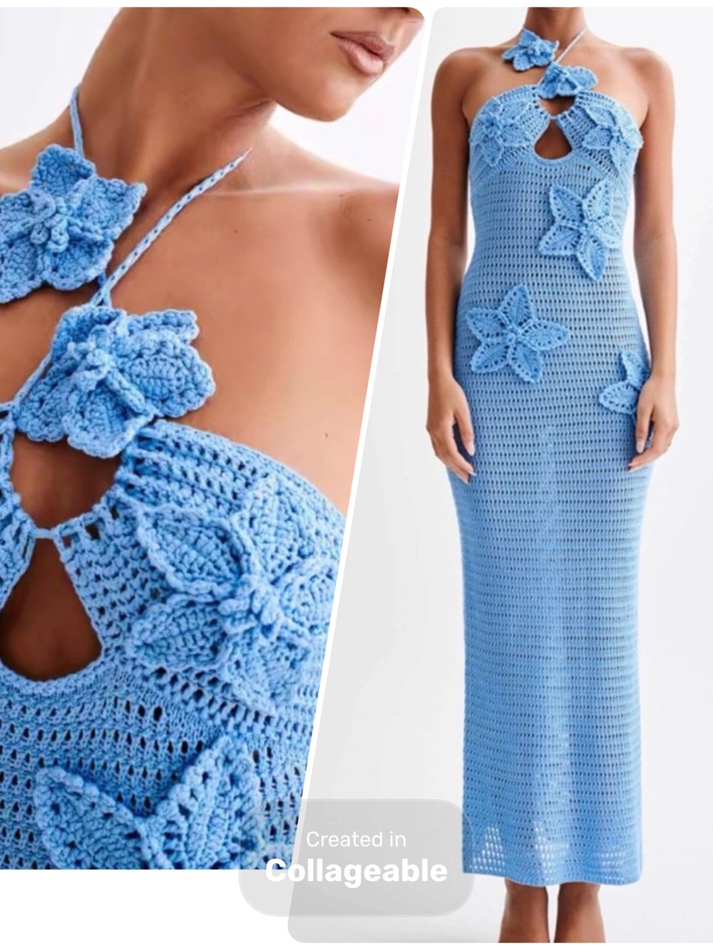 ‼️WOW‼️🩵Blue Crochet Halter Floral Midi Dress NWOT‼️🩵🩵🩵